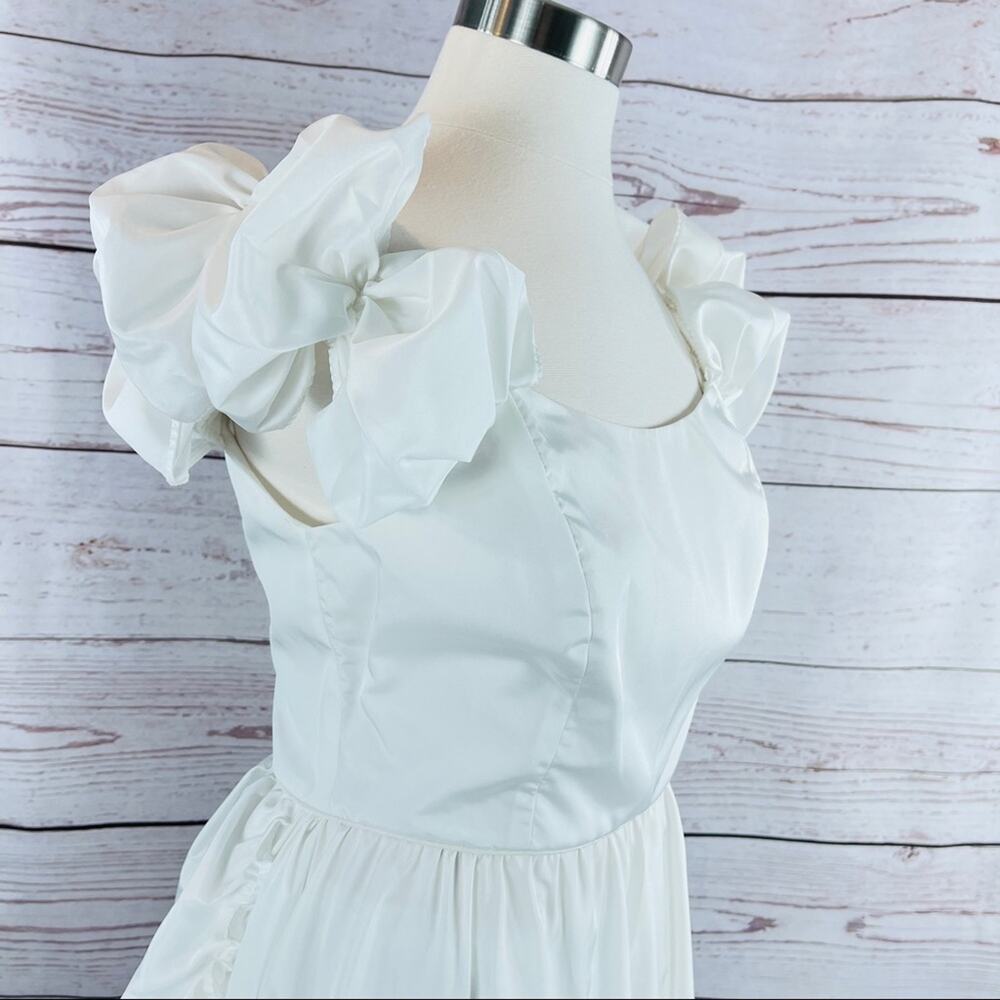 JCPenney Wedding Gown White tea length ruffled off shoulder - Picture 7 of 11